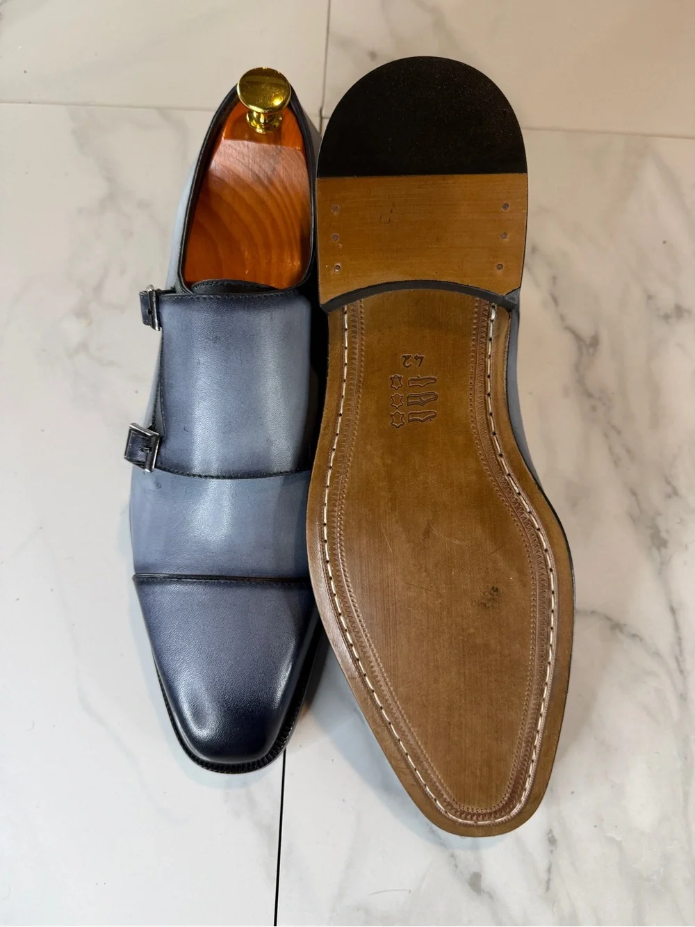 Men's Double Monk Strap Leather Oxfords - Blue Gradient